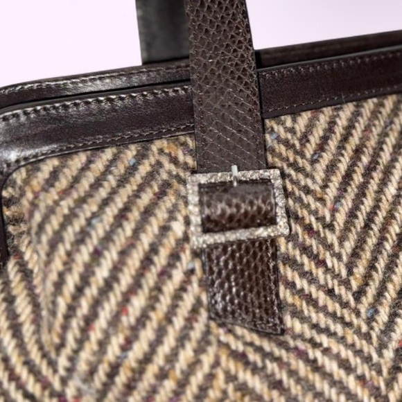 RARE Vintage Kate Spade Rhinestone Herringbone Tweed Baguette Satchel - Picture 4 of 7